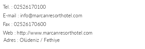 Marcan Resort Hotel telefon numaralar, faks, e-mail, posta adresi ve iletiim bilgileri
